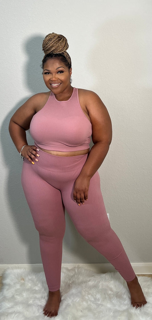 Seamless Ribbed Legging Set| Blush