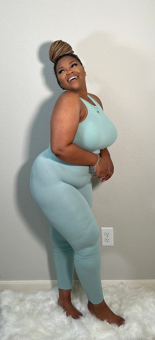 Seamless Ribbed Legging Set| Mint