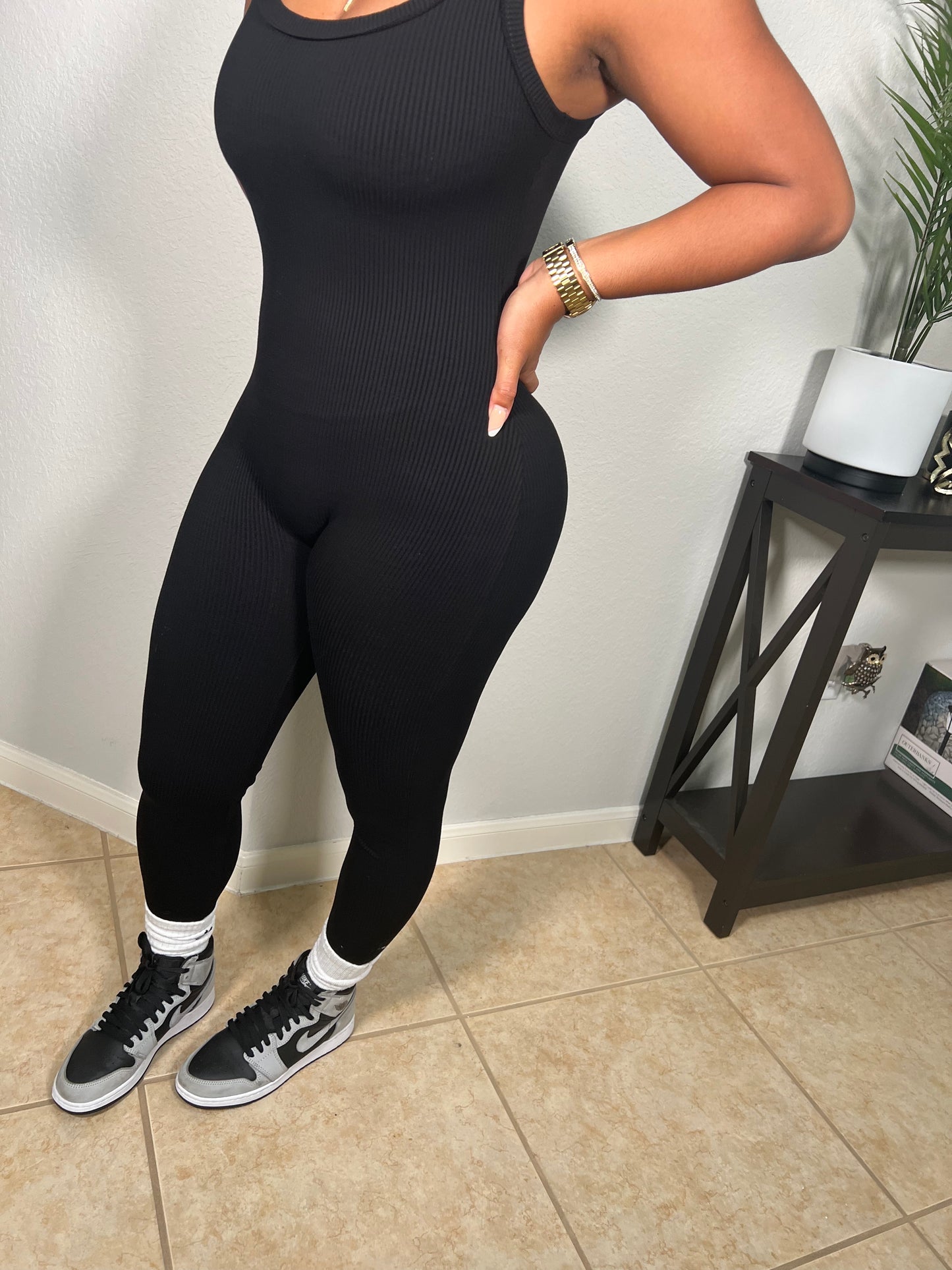 Sculpted Ribbed Jumpsuit | Black
