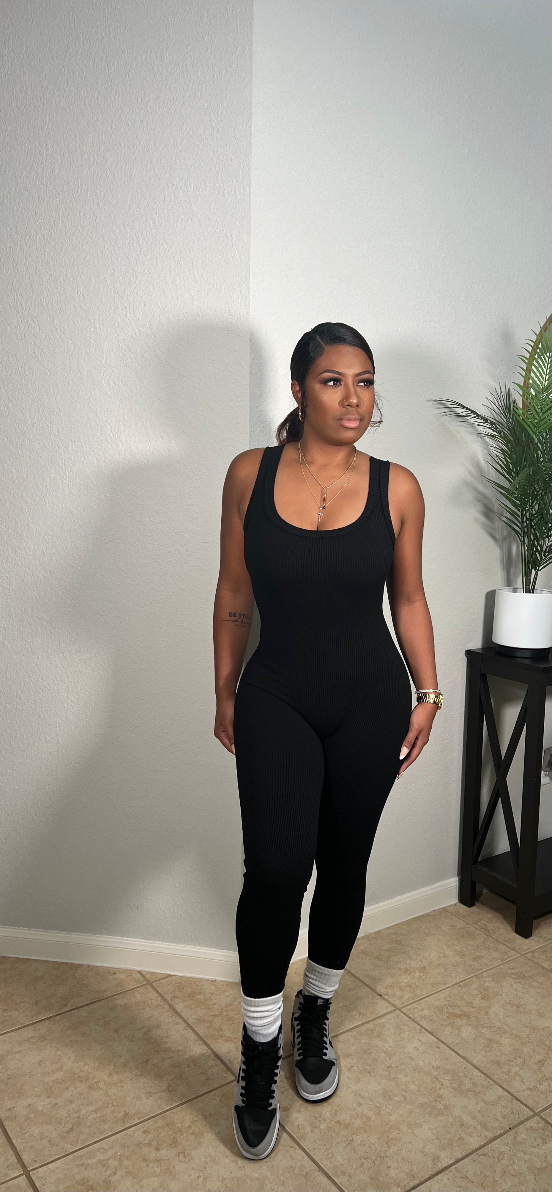 Sculpted Ribbed Jumpsuit  Black – The Angelic Kollection