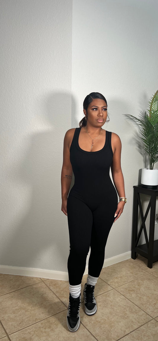 Sculpted Ribbed Jumpsuit | Black