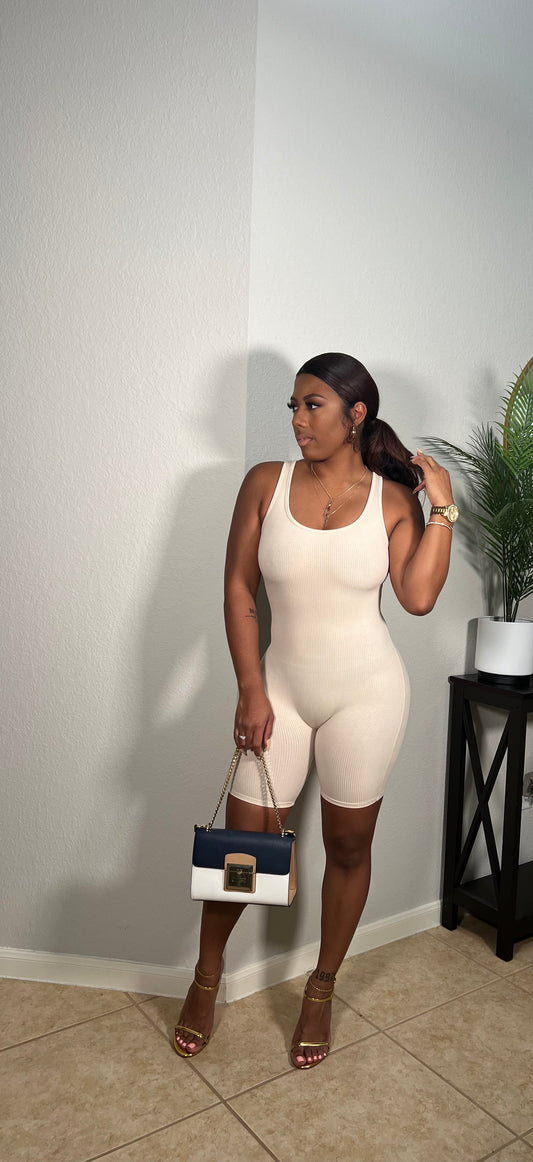 Sculpted Ribbed Romper | Cream