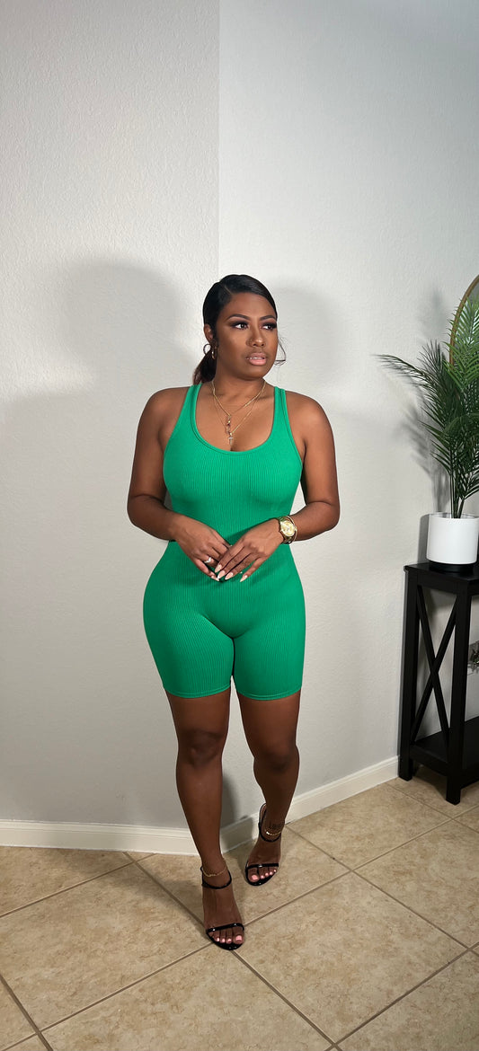 Sculpted Ribbed Romper | Kelly Green