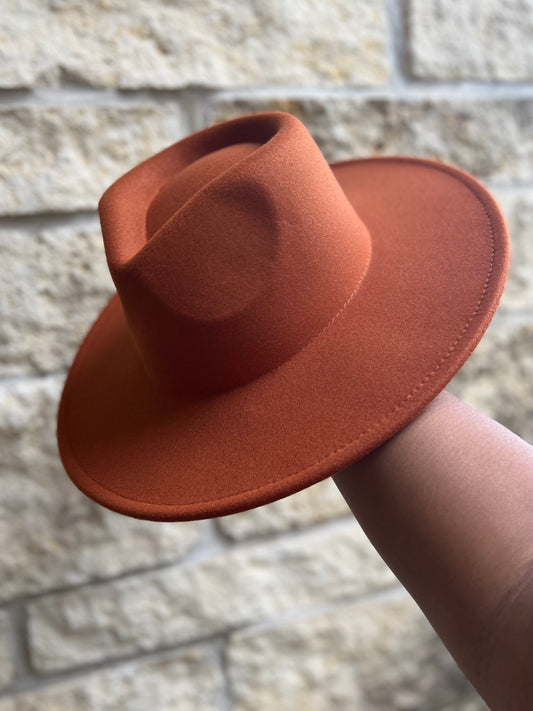 Wide Brim Fedora Hat | Rust